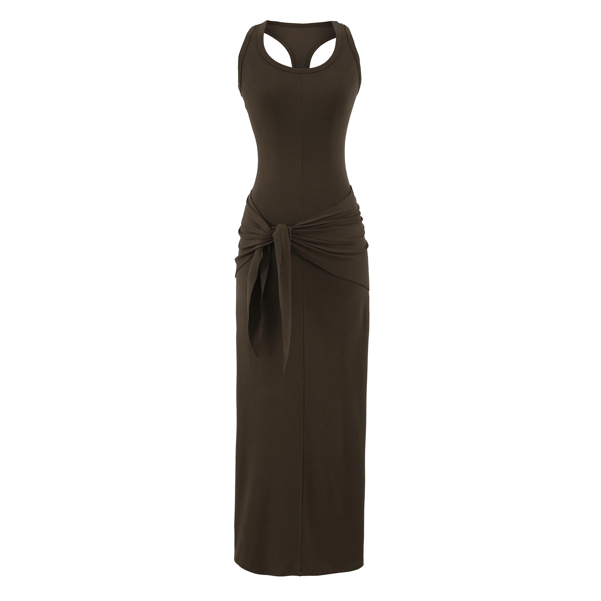 Pure Desire Sexy Wear V-neck Slim-fit I-shape Vest Dress - Dark Coffee Color - View 1