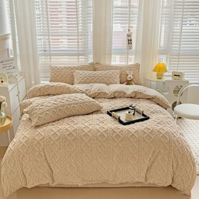 Solid Color Tafurong Quilt Cover Three piece Set Autumn And Winter Thick Fleece Kit Coffee Color - Shop at LoveMi