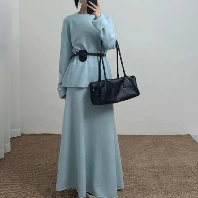 Fashion Casual Dress Long Sleeve Two piece Sweater Blue - Shop at LoveMi
