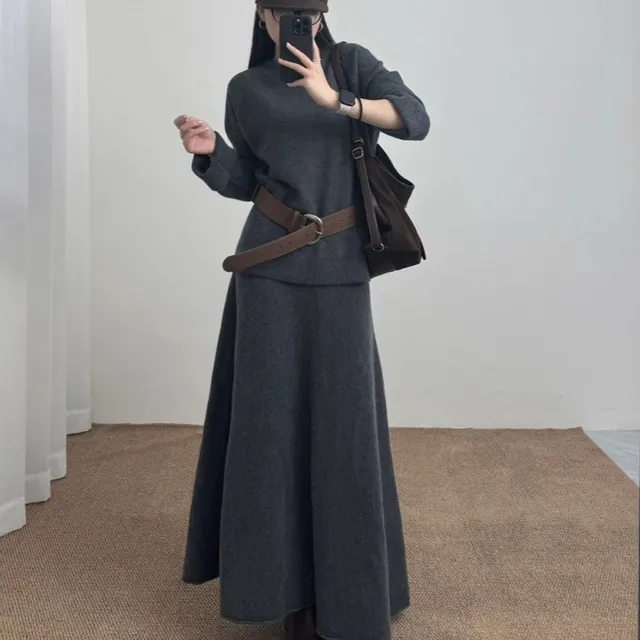 Fashion Casual Dress Long Sleeve Two piece Sweater Gray - Shop at LoveMi