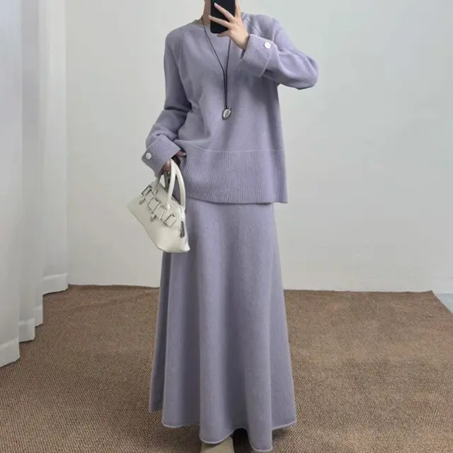 Fashion Casual Dress Long Sleeve Two piece Sweater Purple - Shop at LoveMi