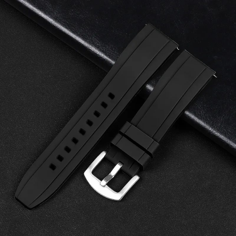 Flat Watch Band Quick Release Silicone Strap Black - Shop at LoveMi