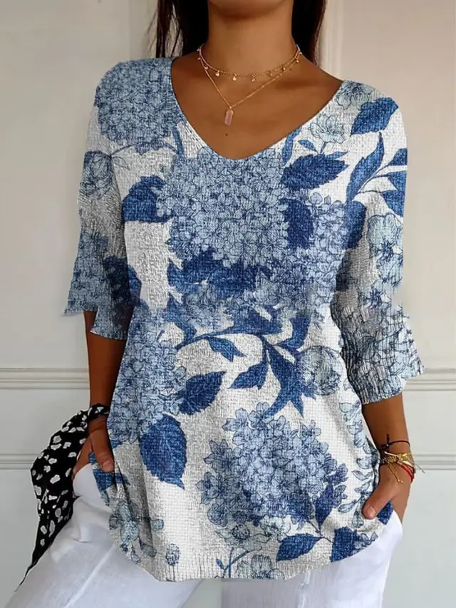 Floral 3d Printed Women's V neck T shirt Printed Round Neck Short Sleeve Style3 - Shop at LoveMi