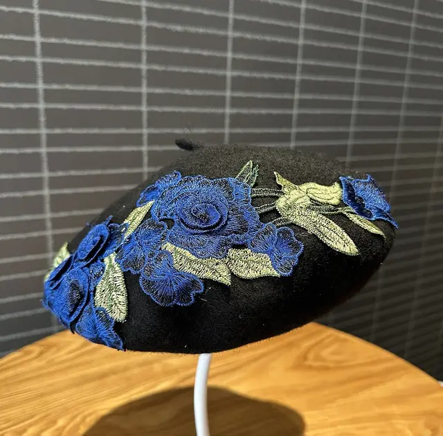 Fashionable Wool Woolen Artistic Painter's Bud Hat Dark Blue - Shop at LoveMi