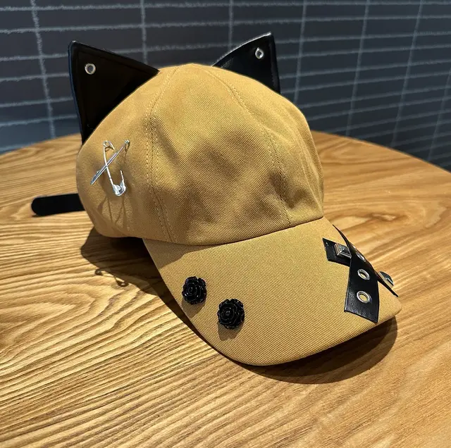 A Niche Baseball Cap With Three dimensional Cat Ears Khaki - Shop at LoveMi
