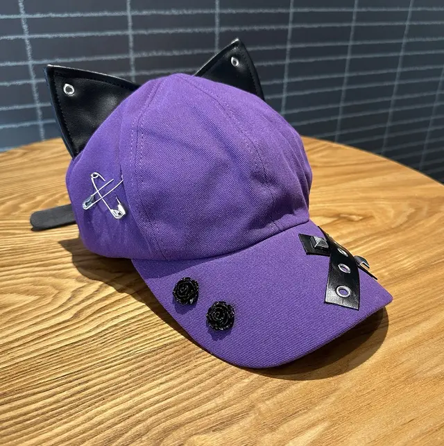 A Niche Baseball Cap With Three dimensional Cat Ears Purple - Shop at LoveMi
