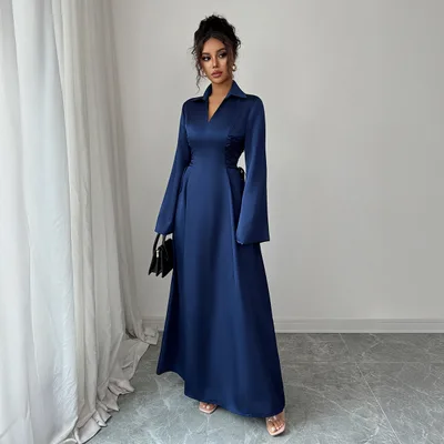 Elegant Casual Style Long Sleeve Dress Dark Blue - Shop at LoveMi
