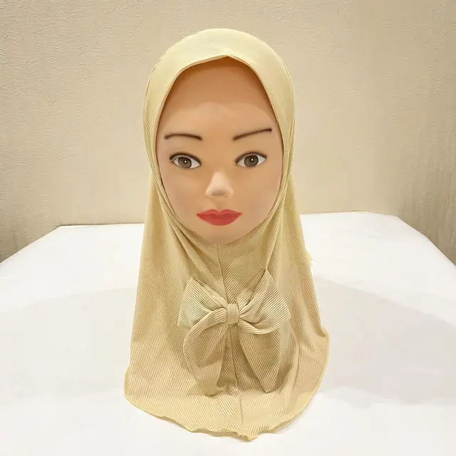 Exclusive For Cross border 2 To 6 Years Old Little Girl Headscarf Thread Fabric Vertical Bar Sunday Hat Bow Veil 4 Beige - Shop at LoveMi