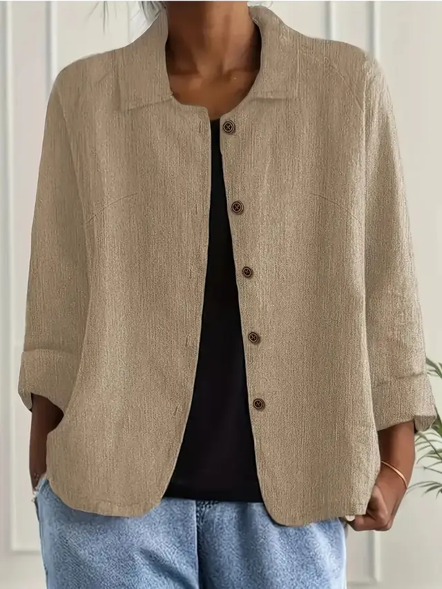 European And American Cotton And Linen Shirt Women's Casual Slimming Cardigan Coat Khaki - Shop at LoveMi