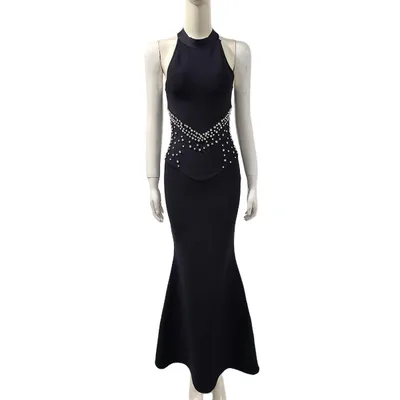 Evening Dress Rhinestone Banquet Bandage Fishtail Dress Black - Shop at LoveMi