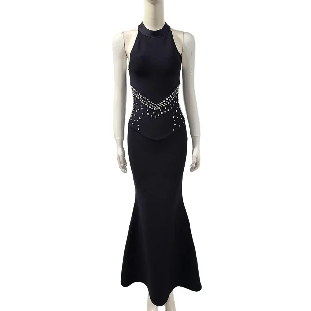 Evening Dress Rhinestone Banquet Bandage Fishtail Dress Black - Shop at LoveMi