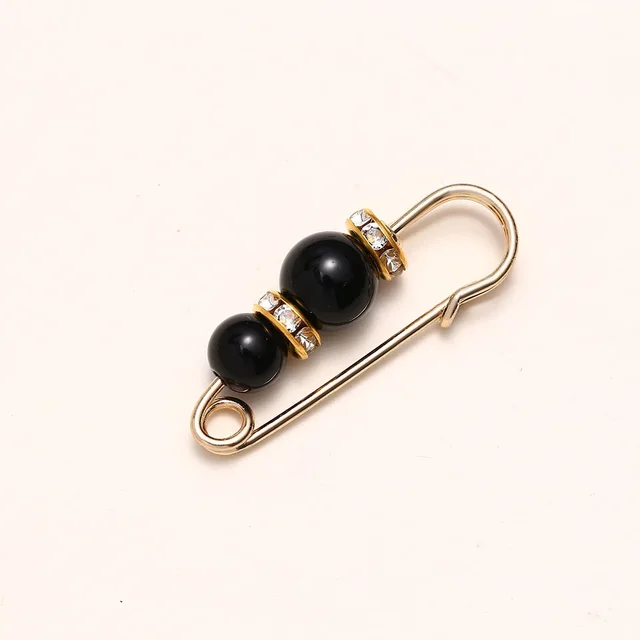 Cross border Pearl Waist Of Trousers Pin Fixed Clothes Skirt Brooch Belt Buckle 3.8 Black Beads Gold Diamand - Shop at LoveMi