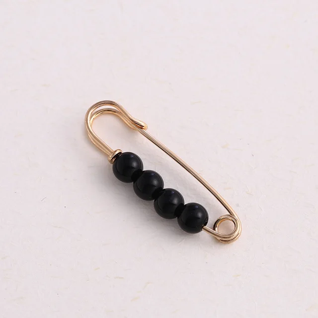 Cross border Pearl Waist Of Trousers Pin Fixed Clothes Skirt Brooch Belt Buckle 3.8Cm Black Beads - Shop at LoveMi