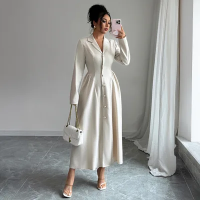 Long Sleeve Dress Women's Clothing Apricot - Shop at LoveMi