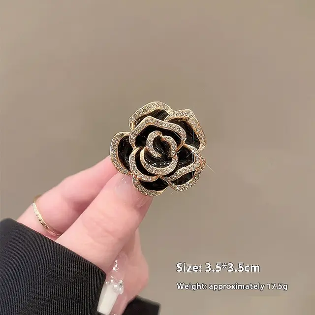 New Alloy Brooch High Sense Niche High end Pin Coat Suit High end All match Corsage Black Camellia - Shop at LoveMi