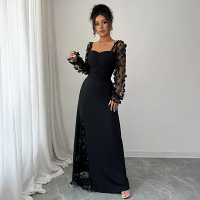 Long Sleeve Dress Dress Elegant Graceful Dress Polyester Dress Black - Shop at LoveMi