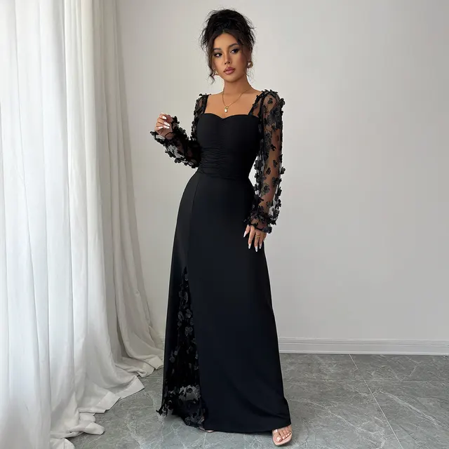 Long Sleeve Dress Dress Elegant Graceful Dress Polyester Dress Black - Shop at LoveMi