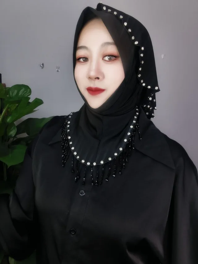 Crystal Tassel Dovetail Large Version Crystal Linen Fabric Scarf Black - Shop at LoveMi