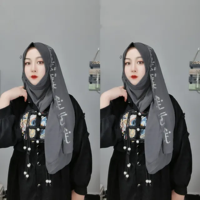 Letter New Pearl Chiffon Fabric Scarf Dark Gray - Shop at LoveMi