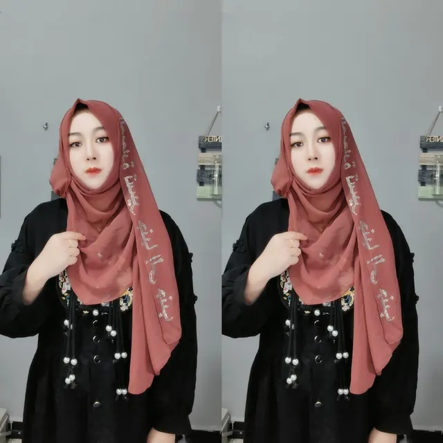 Letter New Pearl Chiffon Fabric Scarf Rose Brown - Shop at LoveMi