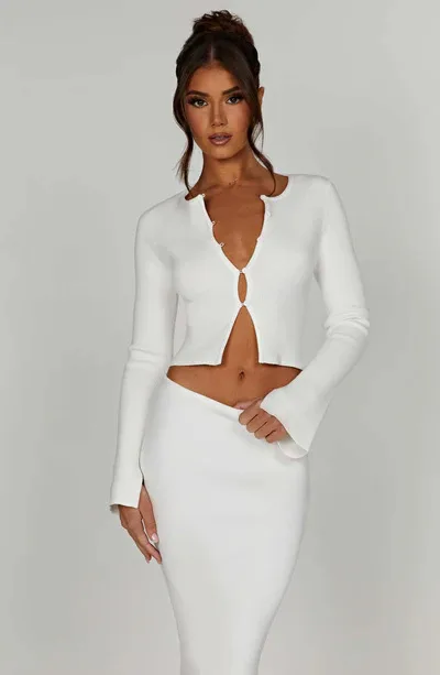 Short Long Sleeve Cardigan Top Split Skirt Suit Women White - Shop at LoveMi