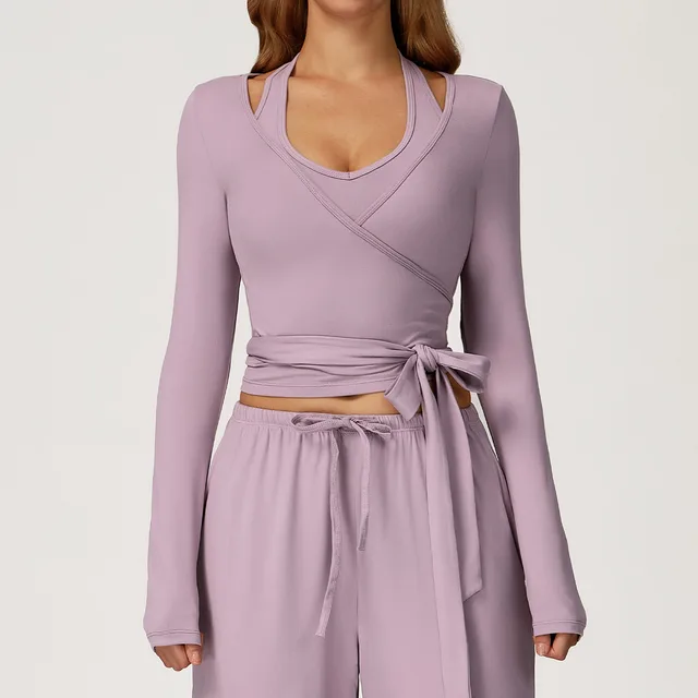 Brushed Yoga Long Sleeve One Piece Strap Yoga Clothes Sports Workout Clothes Aroma Purple - Shop at LoveMi