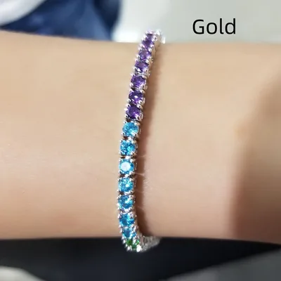 Ornament Minimalist Hip Hop Bracelet Copper Color Zircon Gold Color Zirconium 7Inch - Shop at LoveMi