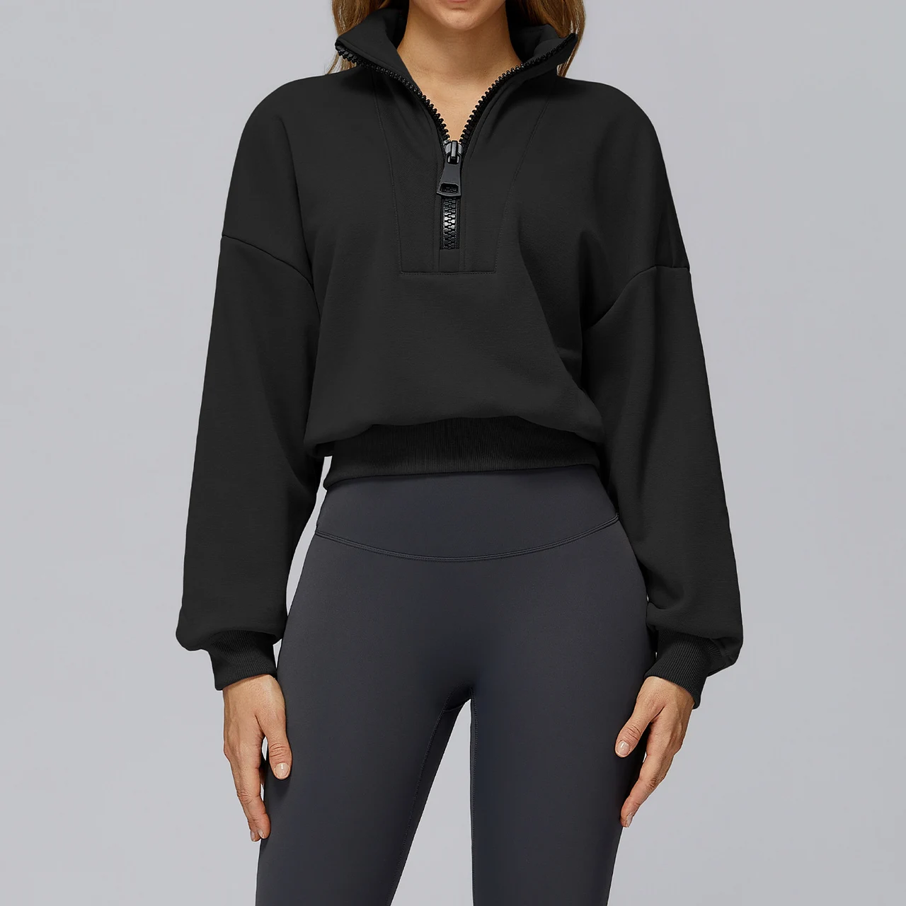Sports Sweater Stand Collar Loose Windproof Warm - Advanced Black