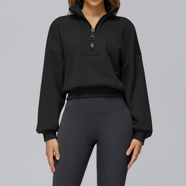 Sports Sweater Stand Collar Loose Windproof Warm Advanced Black - Shop at LoveMi