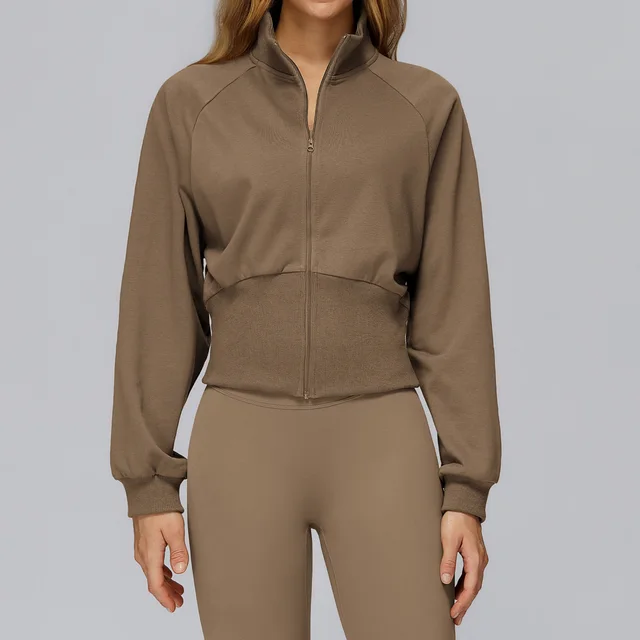 Autumn And Winter Stand Collar Sweater Windproof Zipper Thermal Sweater Coffee Brown - Shop at LoveMi