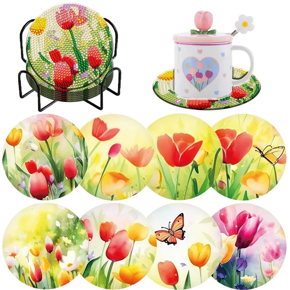 Handmade DIY Diamond Painting Coasters Suits - Bd342 Tulip - View 1