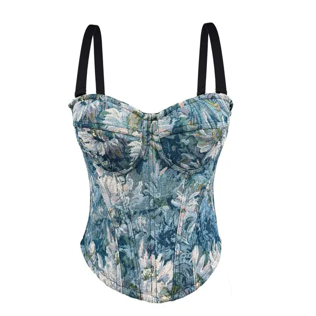 Sexy Tube Top With Chest Pad Vintage Court Style Fishbone Bra Blue - Shop at LoveMi