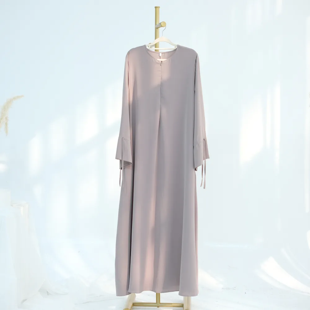 Women's Turkish Solid Color Lace-up Sleeve Gown - Taro Color