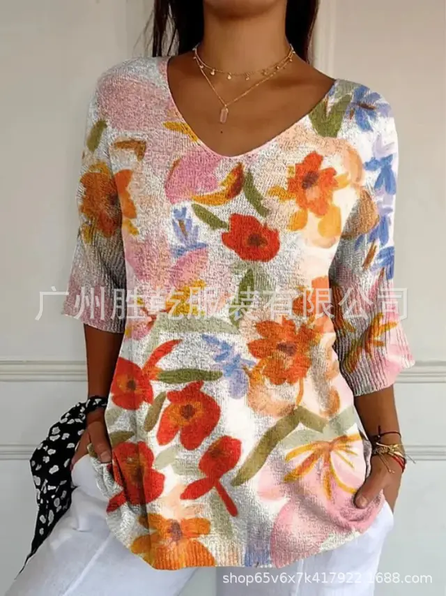 Fashion Casual V neck 3D Printed Geometric Top For Women Color 18 - Shop at LoveMi