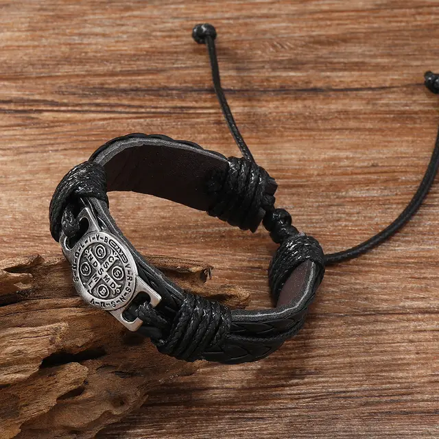 Vintage Men's Hand woven Leather Vintage Bracelet Black - Shop at LoveMi