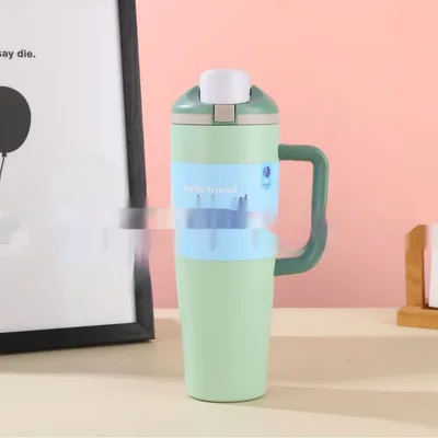 Stainless Steel Vacuum Cup Large Capacity Cyan Handle Cup 40Oz - Shop at LoveMi