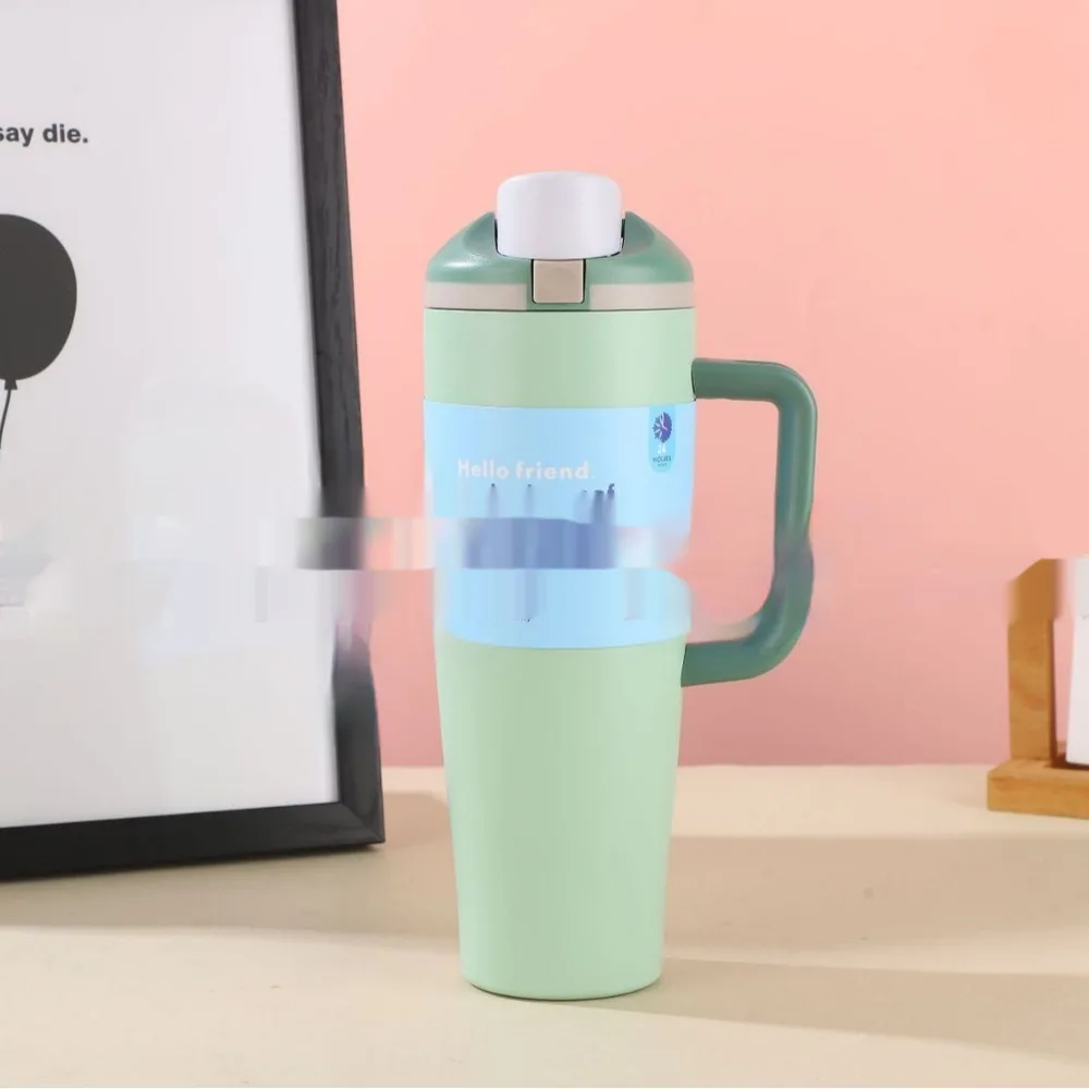 Stainless Steel Vacuum Cup Large Capacity Cyan Handle Cup 40Oz - Shop at LoveMi