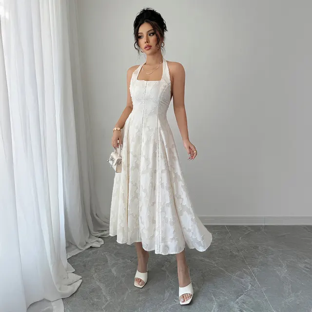 Elegant Simple Style Halter Tube Top Maxi Dress Women's Clothing White - Shop at LoveMi