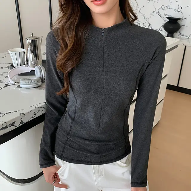 Women's Half Turtleneck Zipper Bottoming Shirt Autumn And Winter Warm Dark Gray - Shop at LoveMi