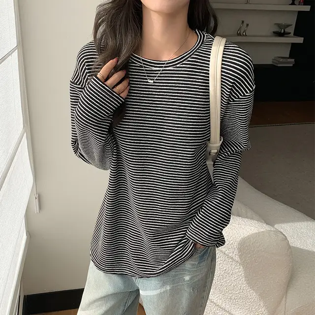 Women's Autumn And Winter Lazy Style Loose Slim Fit T shirt Long Sleeved Top Black - Shop at LoveMi