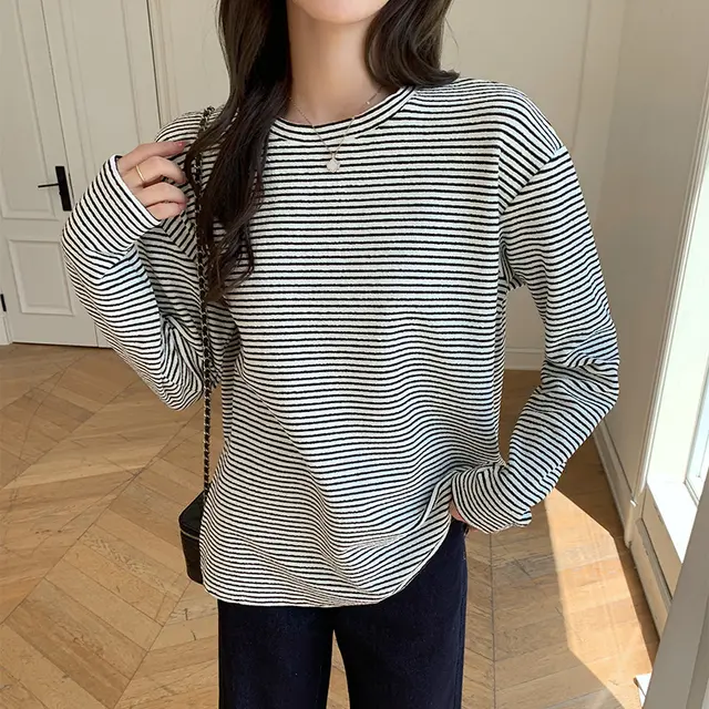 Women's Autumn And Winter Lazy Style Loose Slim Fit T shirt Long Sleeved Top White - Shop at LoveMi