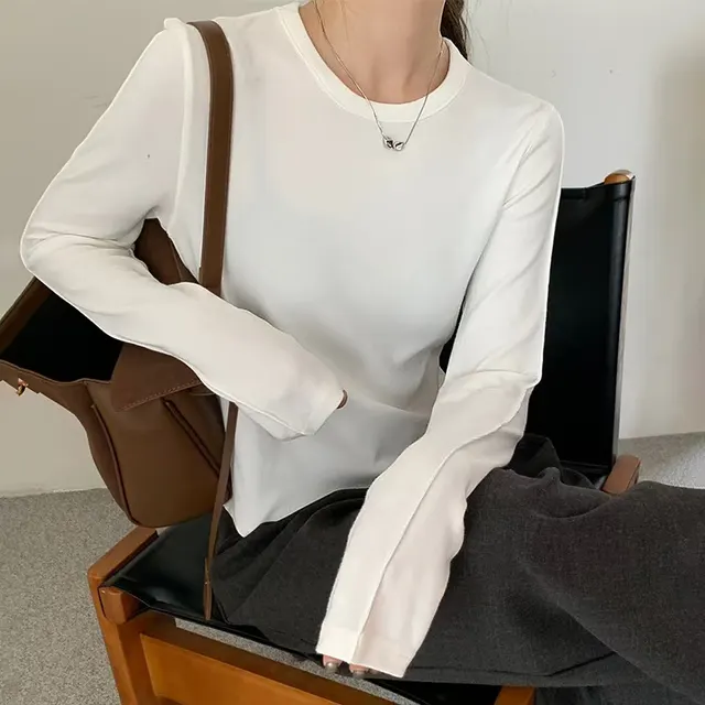 Autumn And Winter Dralon Thermal Round neck Design Bottoming Shirt For Women White - Shop at LoveMi