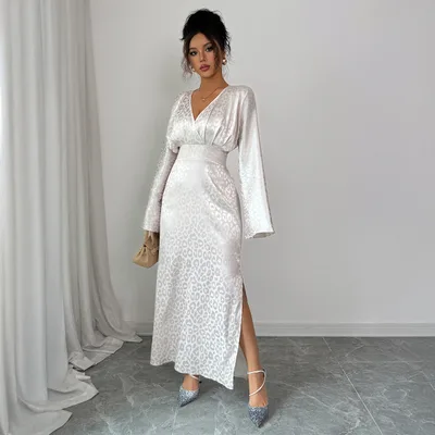 Women's Long sleeved Deep V Dress Autumn And Winter Elegant Apricot 01 - Shop at LoveMi