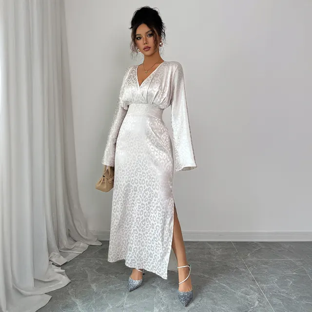 Women's Long sleeved Deep V Dress Autumn And Winter Elegant Apricot 01 - Shop at LoveMi