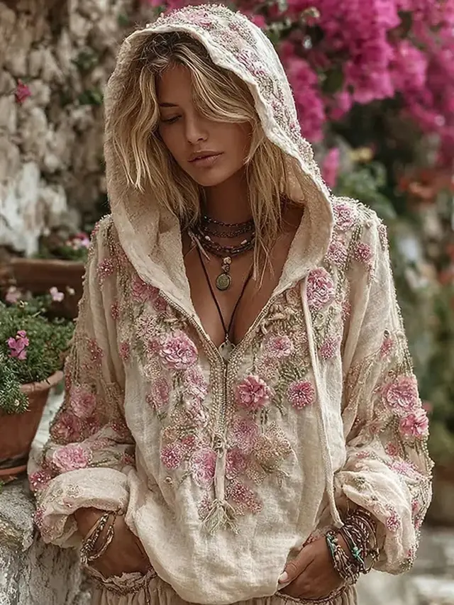 Women's Artistic Printed Hooded Zipper Top Bzlmstcfs2101 - Shop at LoveMi
