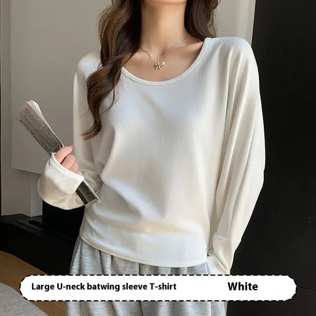 U collar Batwing Sleeve Elegant Top For Women Autumn And Winter White - Shop at LoveMi