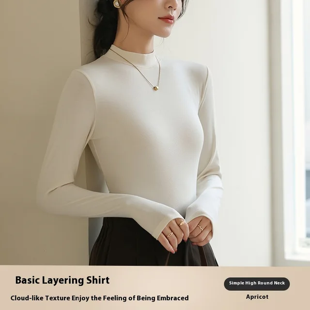 Half Turtleneck Bottoming Shirt Women's Autumn And Winter New Western Style Apricot - Shop at LoveMi