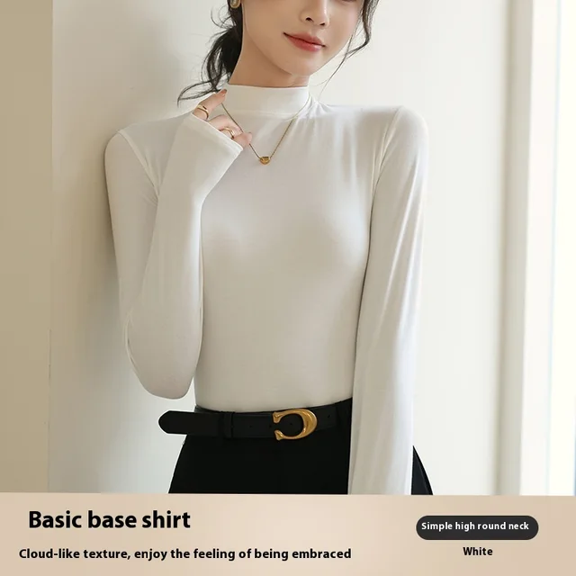 Half Turtleneck Bottoming Shirt Women's Autumn And Winter New Western Style White - Shop at LoveMi