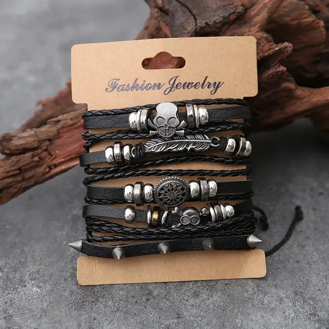 Cross border European And American Style Jewelry Punk New Cow Leather Button Bracelet Skull Suit - Shop at LoveMi