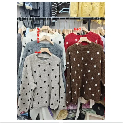 Solid Color Polka Dot Pullover Women's Sweater Red - Shop at LoveMi